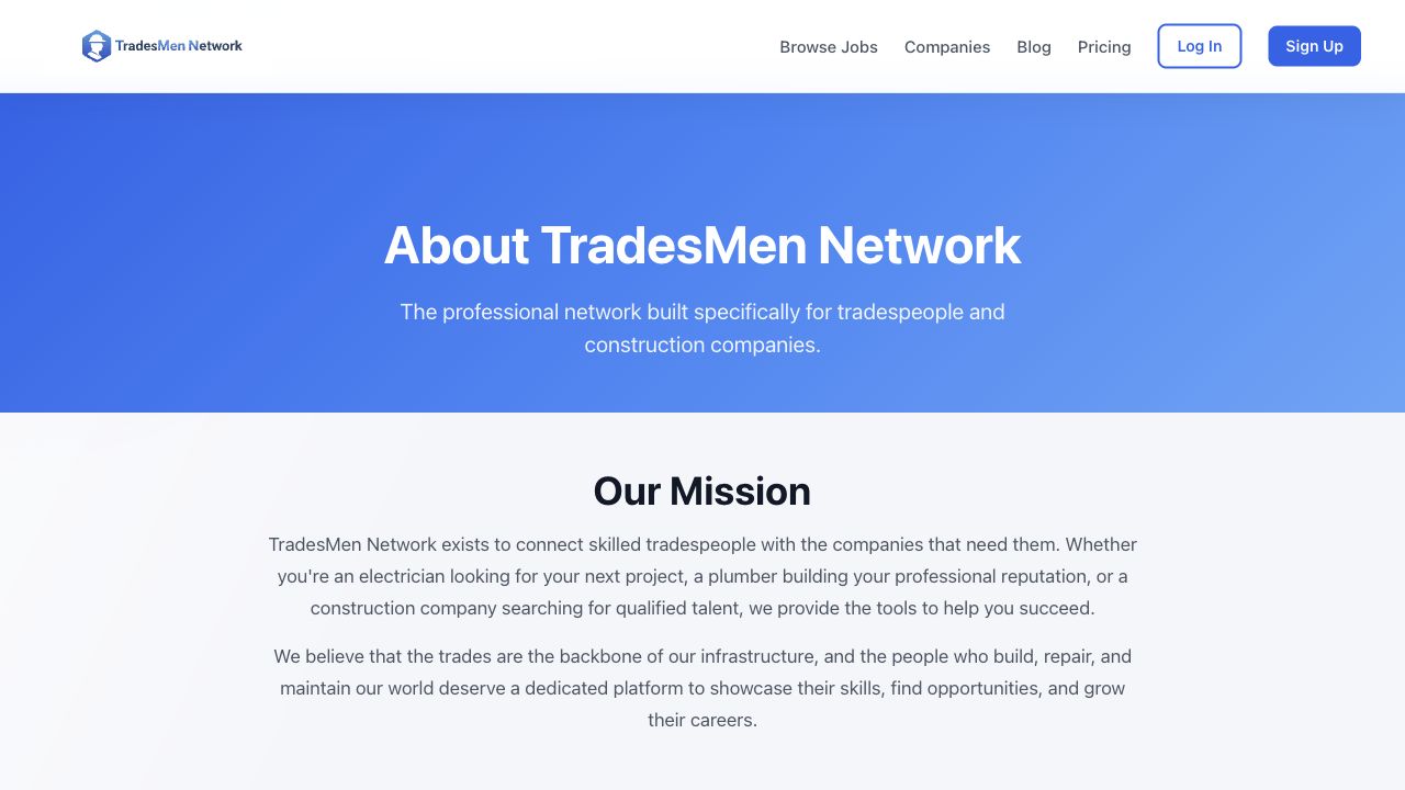 TradesMen Network professional profile and ecosystem identity preview